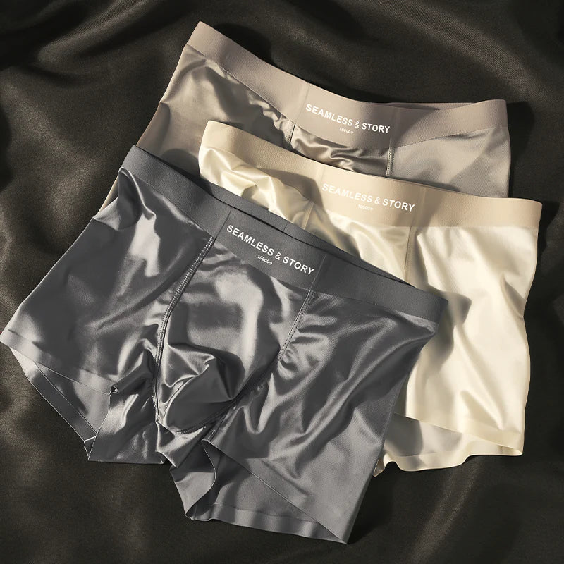 (3 vnt.) Elegantiški Ice Silk vyriški apatiniai iš Mulberry Silk antimikrobinės vyriškos bokserinės kelnaitės-LT