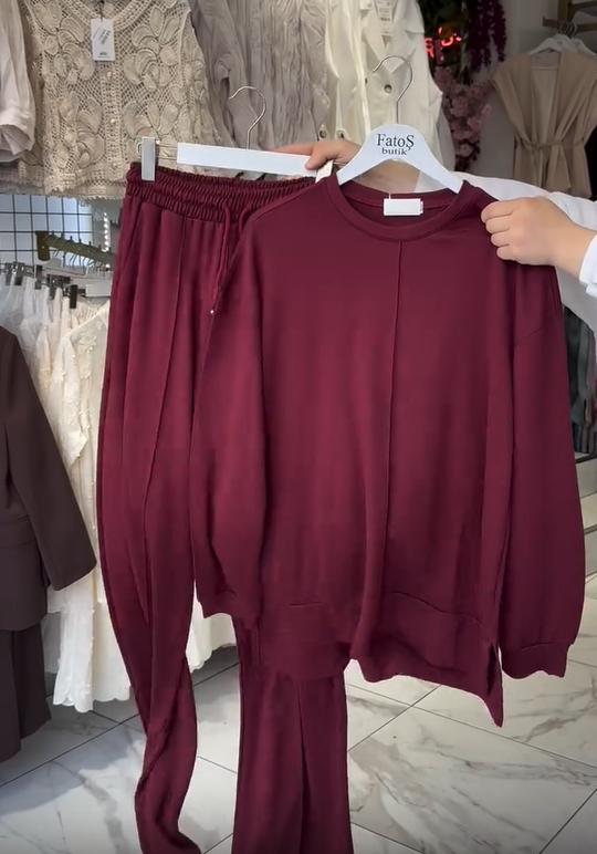 Conjunto de pantalon de algodón de larga y cuello roundo para mujer-ES