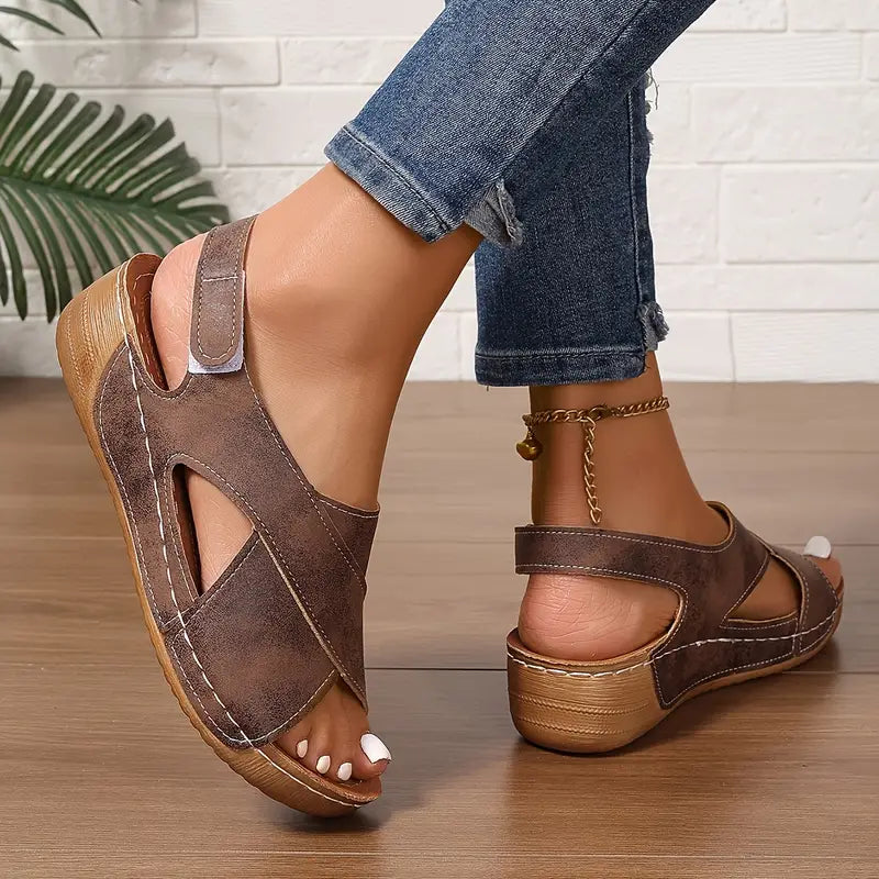 New vintage σανδάλια, στιβαρά wedge σανδάλια-GR