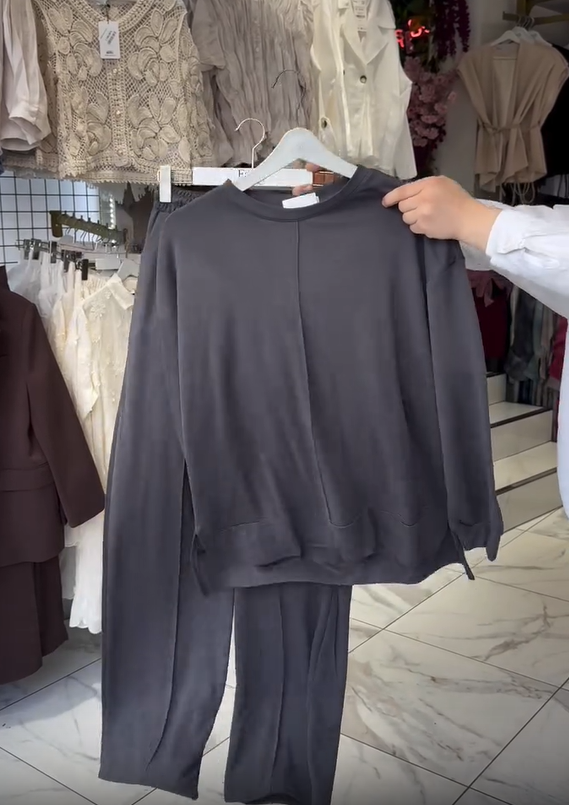 Conjunto de pantalon de algodón de larga y cuello roundo para mujer-ES