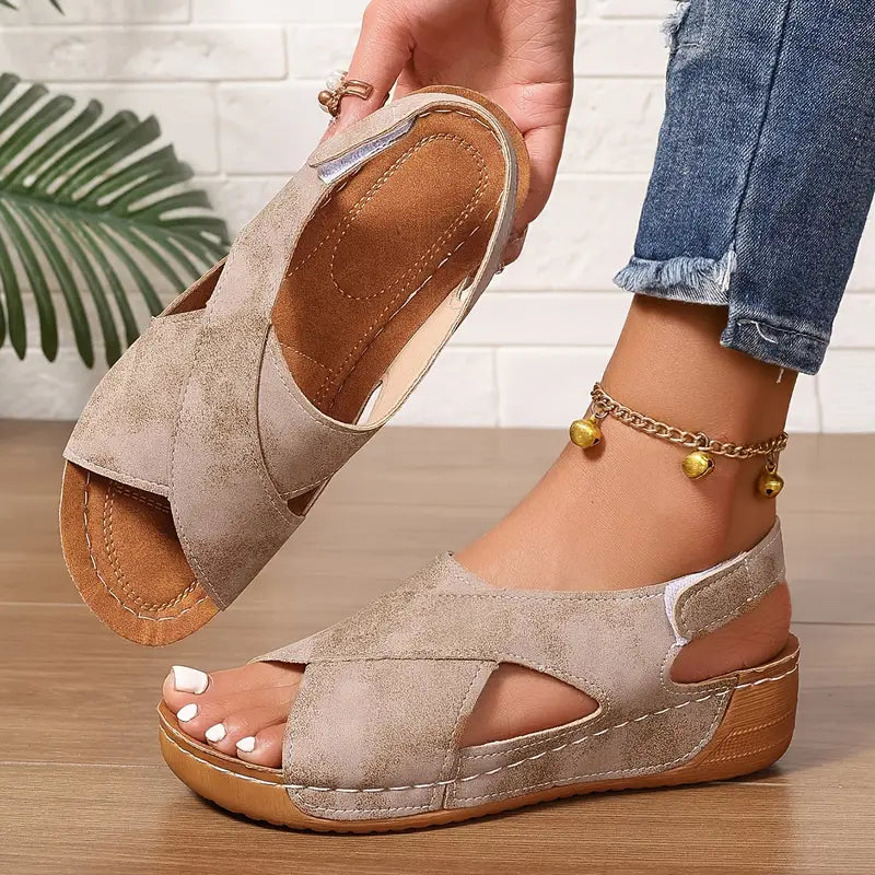 New vintage σανδάλια, στιβαρά wedge σανδάλια-GR