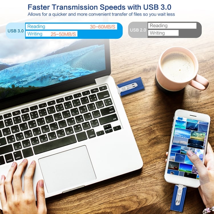 32~256GB Micro USB + 8 ακίδων + USB 3.0 4 σε 1 δίσκος U για κινητό τηλέφωνο σε υπολογιστή-SI
