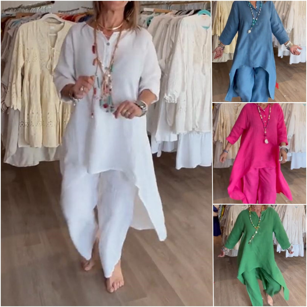 💥💕 Traje de lino de algodón de mujer de color plain.-SP