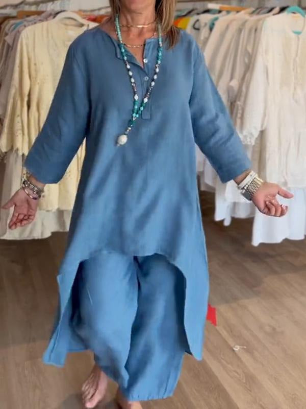 💥💕 Traje de lino de algodón de mujer de color plain.-SP