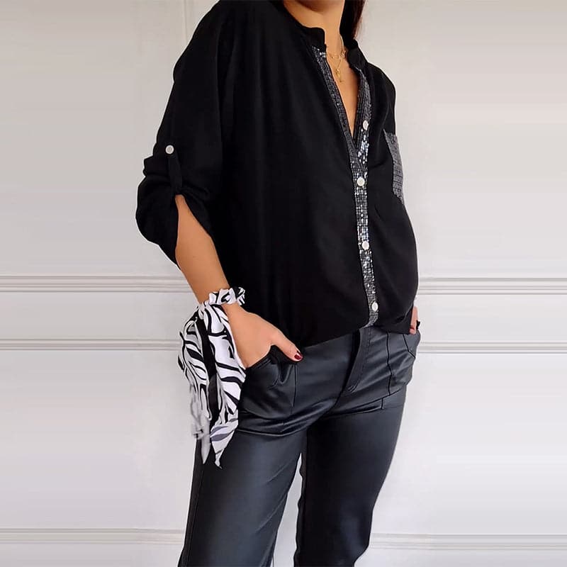 🔥2024 Top casual de patchwork con lentejuelas.-SP