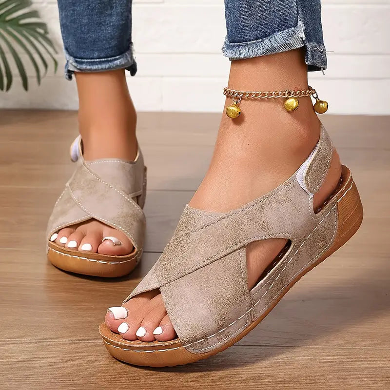 New vintage σανδάλια, στιβαρά wedge σανδάλια-GR