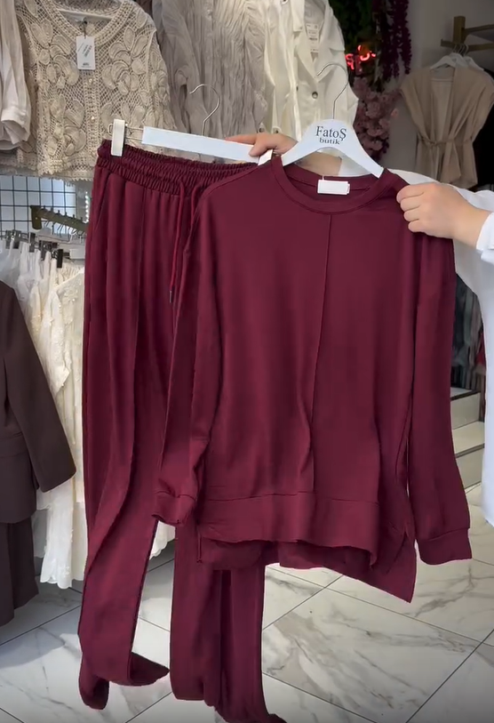 Conjunto de pantalon de algodón de larga y cuello roundo para mujer-ES