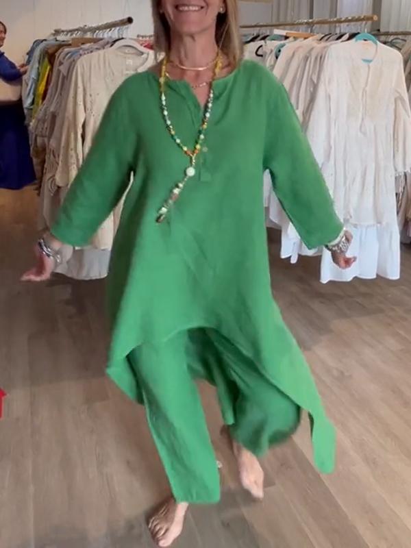 💥💕 Traje de lino de algodón de mujer de color plain.-SP