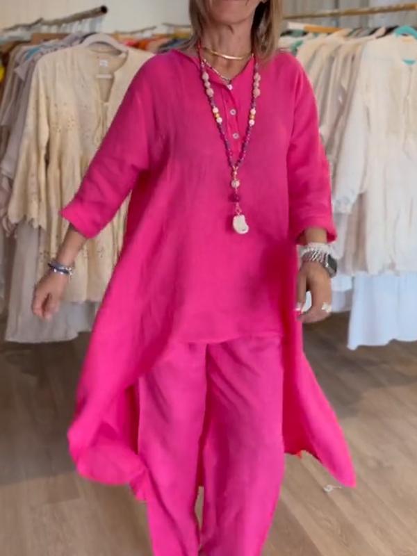 💥💕 Traje de lino de algodón de mujer de color plain.-SP