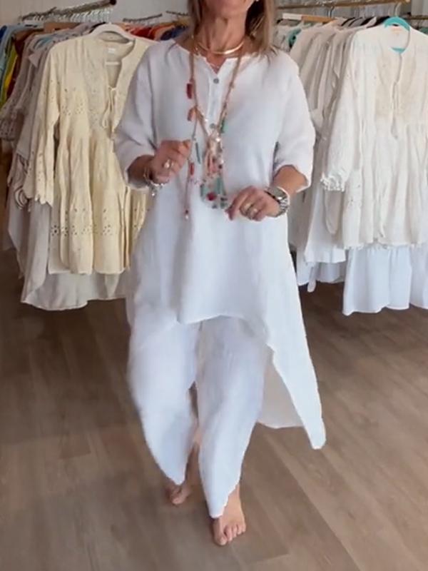 💥💕 Traje de lino de algodón de mujer de color plain.-SP