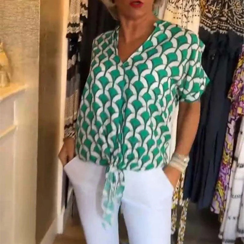 💖Κάζουαλ κοντομάνικο τοπ με γραμμοκοψη-GR