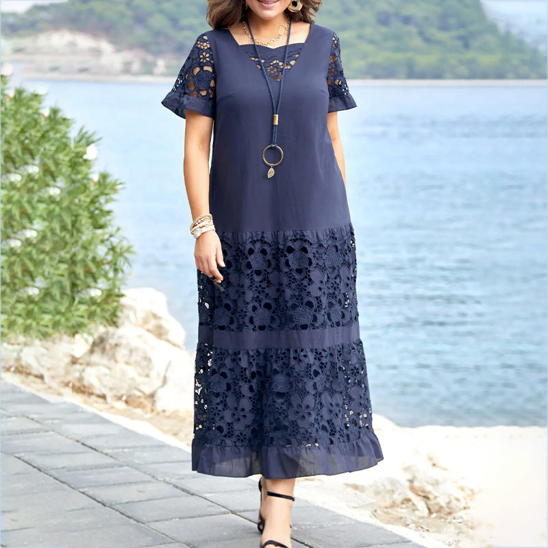 Κομψό φόρεμα με φλοράλ δαντέλα-LT