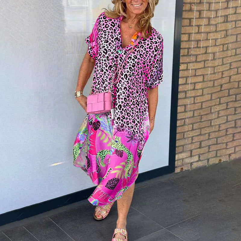 Priedušné letné voľné šaty s výstrihom do V