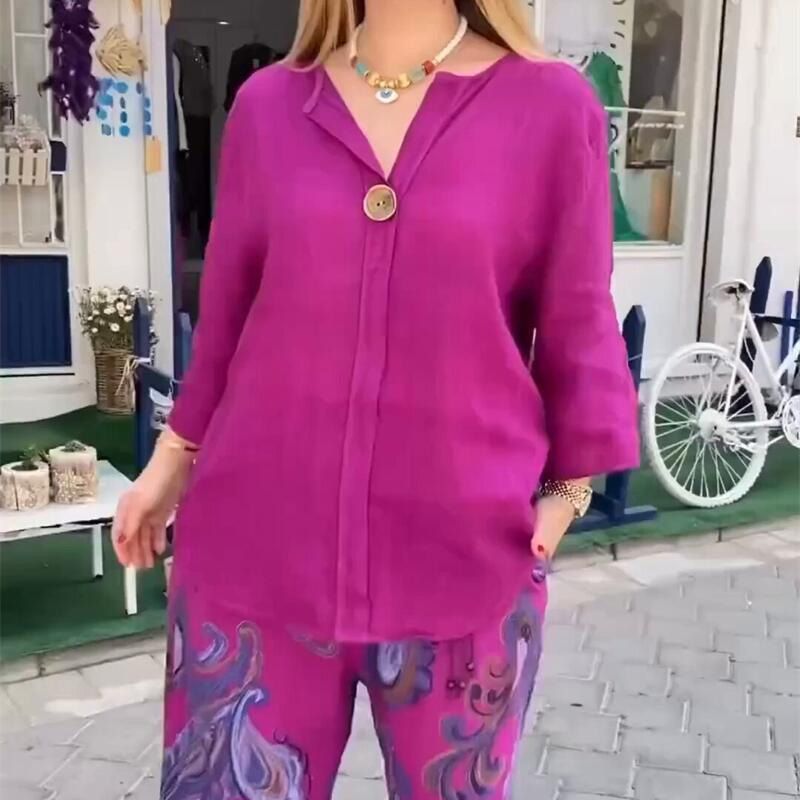 💖 Γυναικείο casual μακρυμάνικο τοπ και φαρδύ παντελόνι ✨-LT