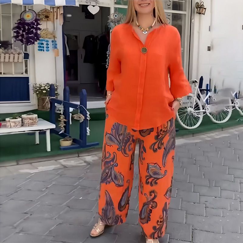 💖 Γυναικείο casual μακρυμάνικο τοπ και φαρδύ παντελόνι ✨-LT