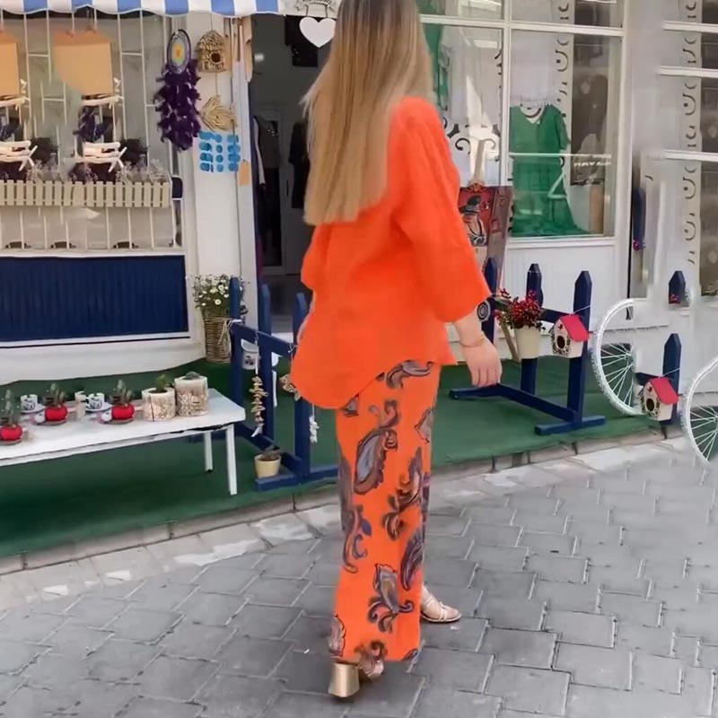💖 Γυναικείο casual μακρυμάνικο τοπ και φαρδύ παντελόνι ✨-LT