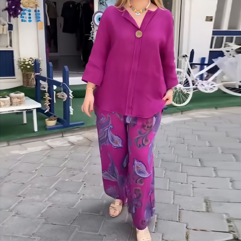💖 Γυναικείο casual μακρυμάνικο τοπ και φαρδύ παντελόνι ✨-LT