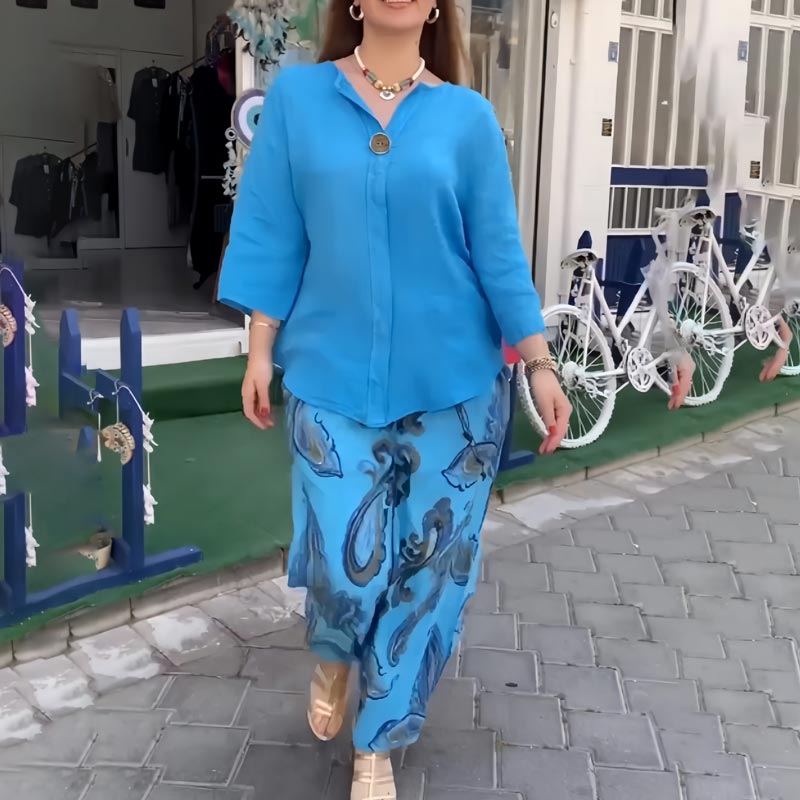 💖 Γυναικείο casual μακρυμάνικο τοπ και φαρδύ παντελόνι ✨-LT