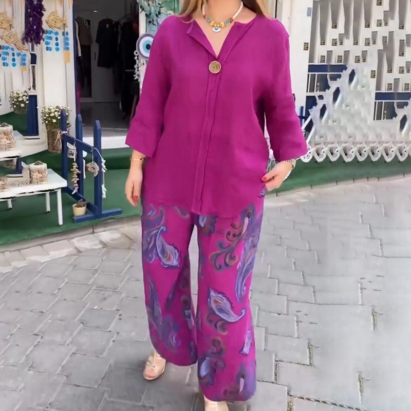 💖 Γυναικείο casual μακρυμάνικο τοπ και φαρδύ παντελόνι ✨-LT
