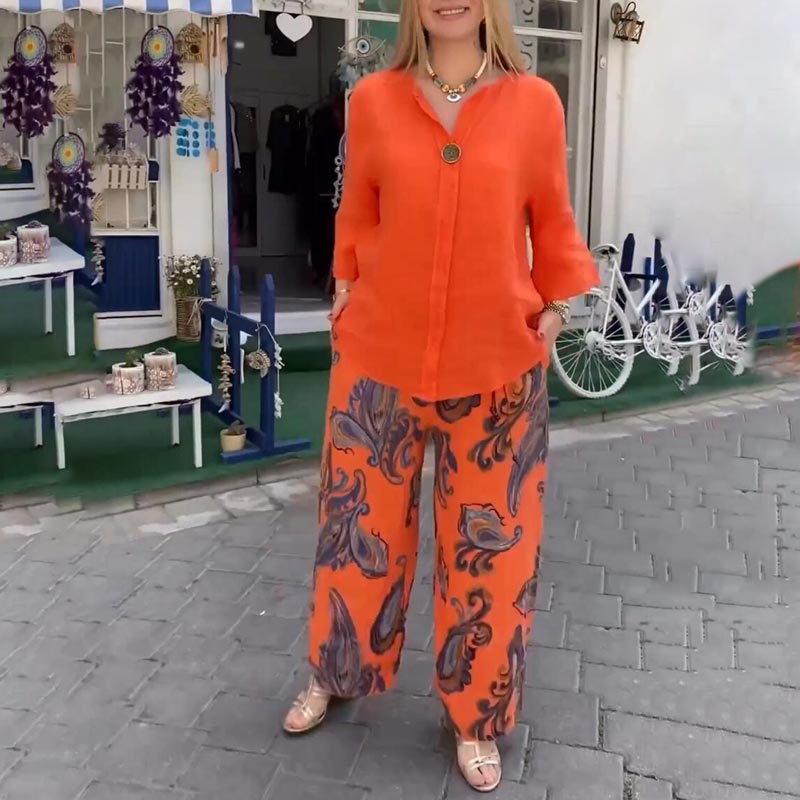 💖 Γυναικείο casual μακρυμάνικο τοπ και φαρδύ παντελόνι ✨-LT