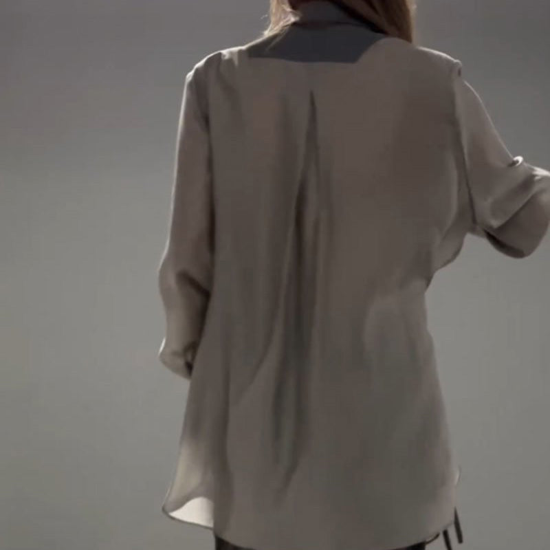 【✨Κομψό και Έξυπνο】👗Μοντέρνο σετ δύο τεμαχίων από ακανόνιστο πουκάμισο και παντελόνι με κορδόνια και patchwork-LT