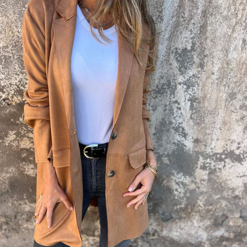 🍁Νέες φθινοπωρινές συμπαλίας🍁-Γυναικείο παλτό με πέτο με μεσαίο ποπόντο-GR