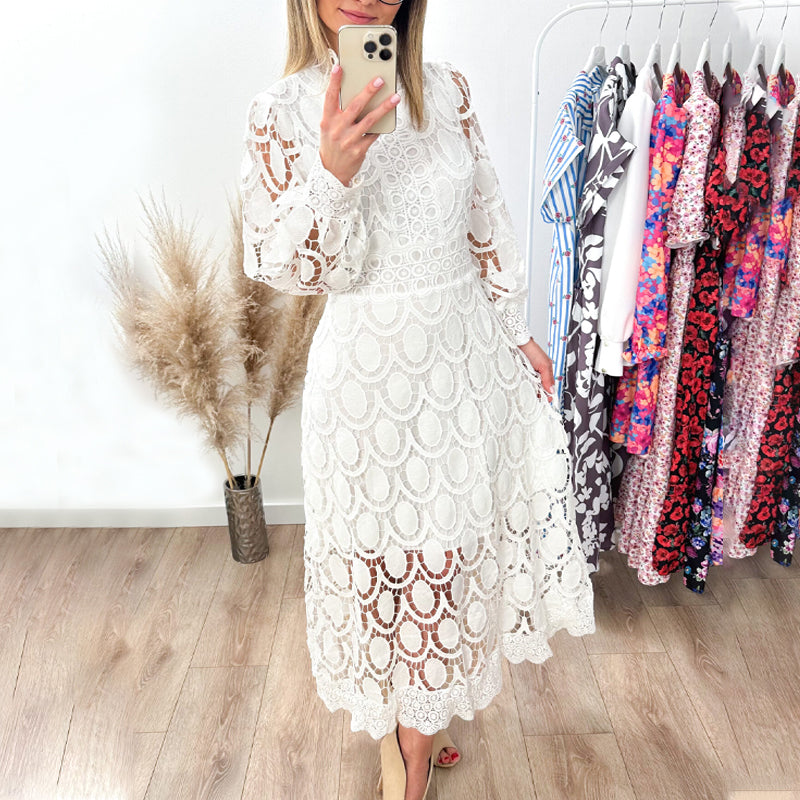🛍️ Κομψό δαντελένιο φόρεμα για γυναίκες με μακριά μανίκια-SK
