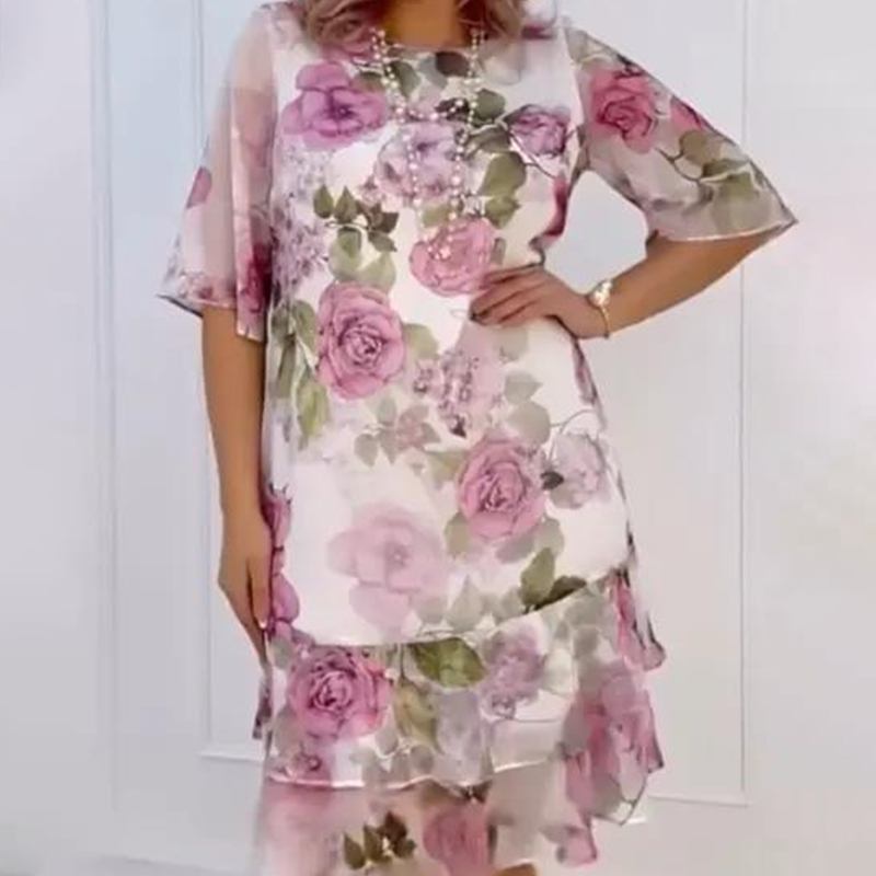 🌺Ροζ φόρεμα από σιφόν με βολάν-GR