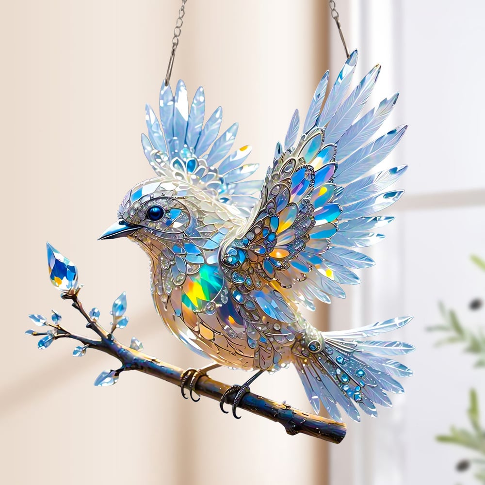 🎁🐦Στολίδια με πολύχρωμα σχέδια και κρυστάλλινο ουρανό σε σχήμα γαλάζιου πουλιού-GR