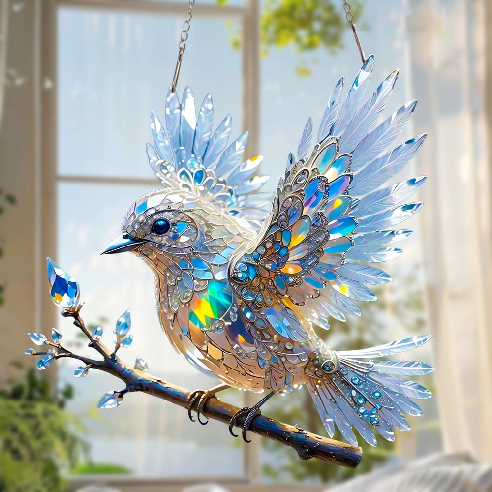 🎁🐦Στολίδια με πολύχρωμα σχέδια και κρυστάλλινο ουρανό σε σχήμα γαλάζιου πουλιού-GR