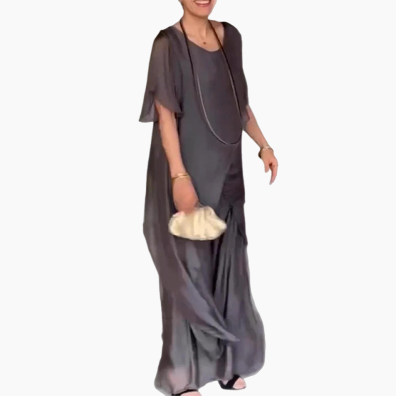 🛍️✨ Γυναικείο σετ αποτελούμενο από ακανόνιστη μπλούζα και ανοιχτόχρωμο παντελόνι-GR