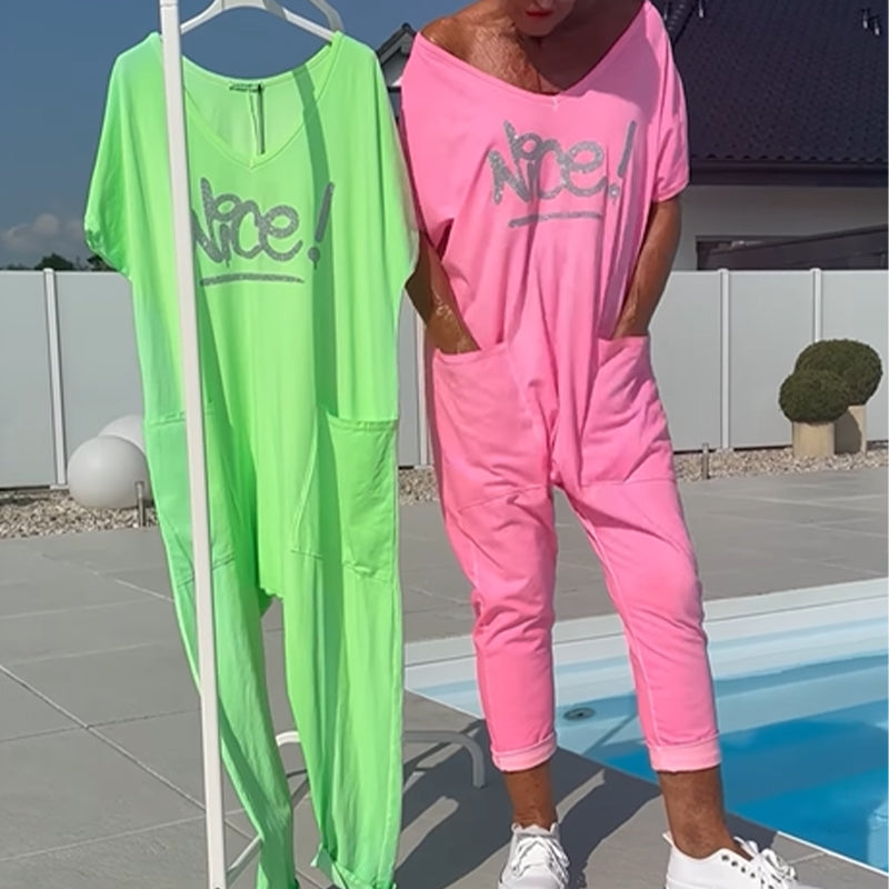 💖【S~5XL】Γυναικεία ολόσωμη φόρμα μεγάλων μεγεθών με τσέπες-LT