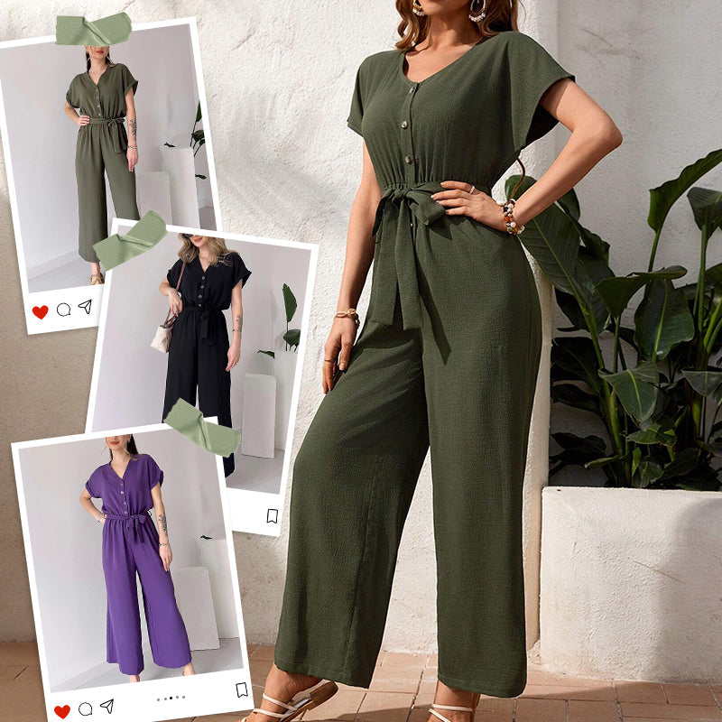 🌸Απλή γυναικεία ολόσωμη φόρμα με V ντεκολτέ-LT 