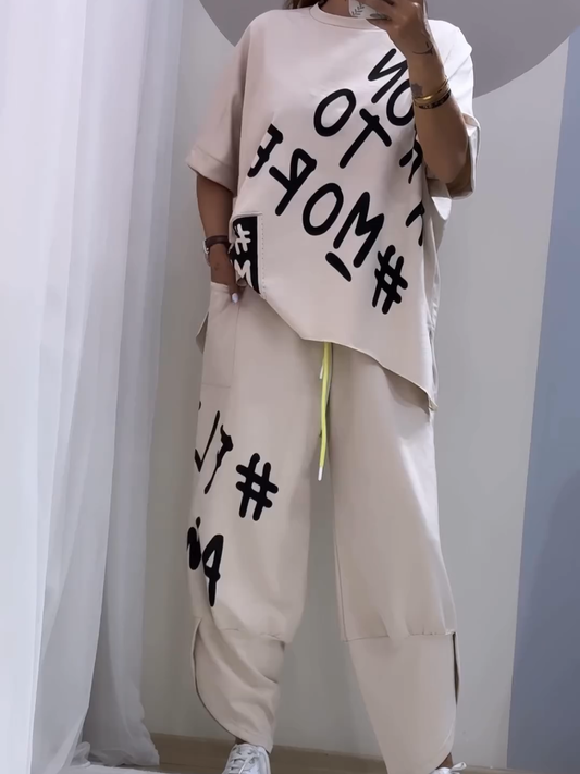 Traje casual empanado de dos piezas con escote redondo-ES 