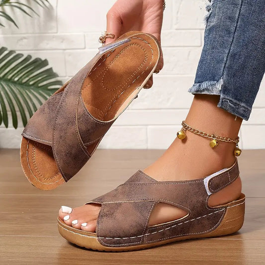 New vintage σανδάλια, στιβαρά wedge σανδάλια-GR