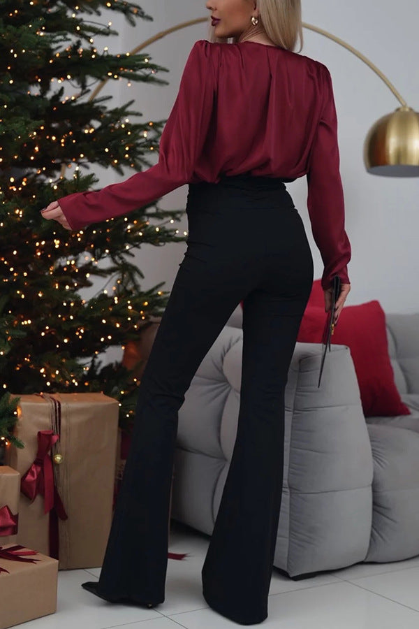 🌼Μοναδικό και ρομαντικό φαρδύ ροζ σατέν πουκάμισο-GR 