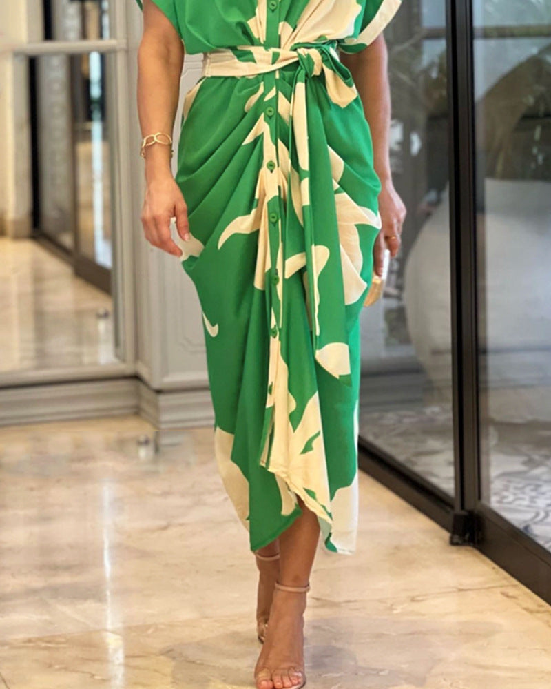 💃Casual φόρεμα πουκάμισο s printom i strukom na klapok