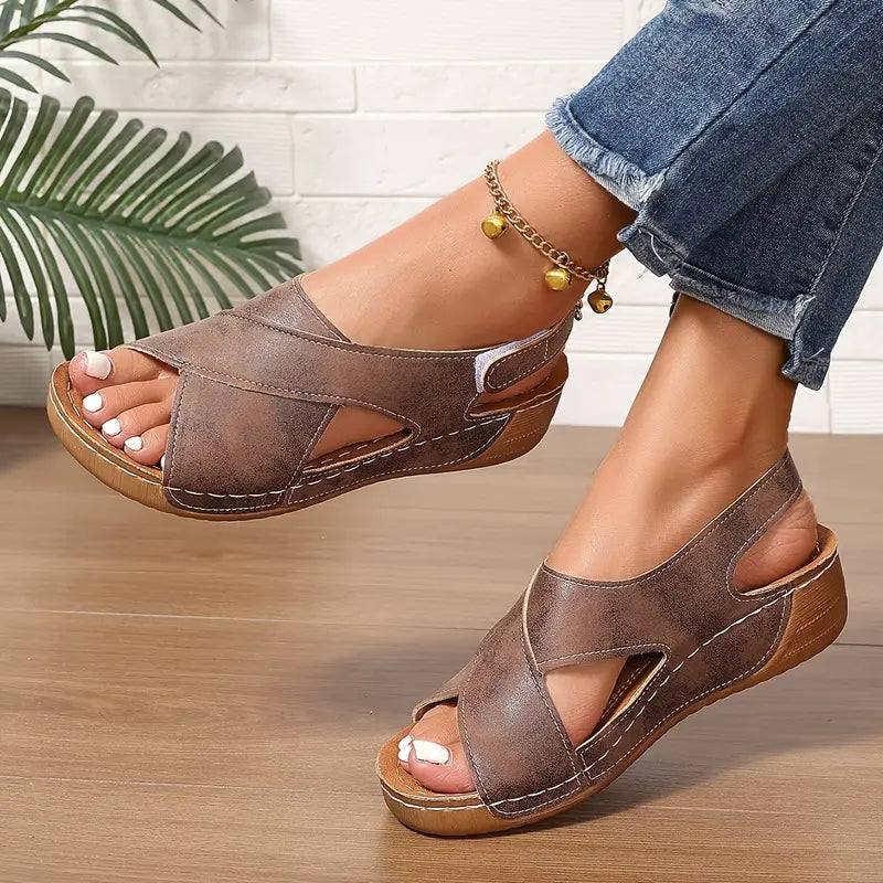 New vintage σανδάλια, στιβαρά wedge σανδάλια-GR