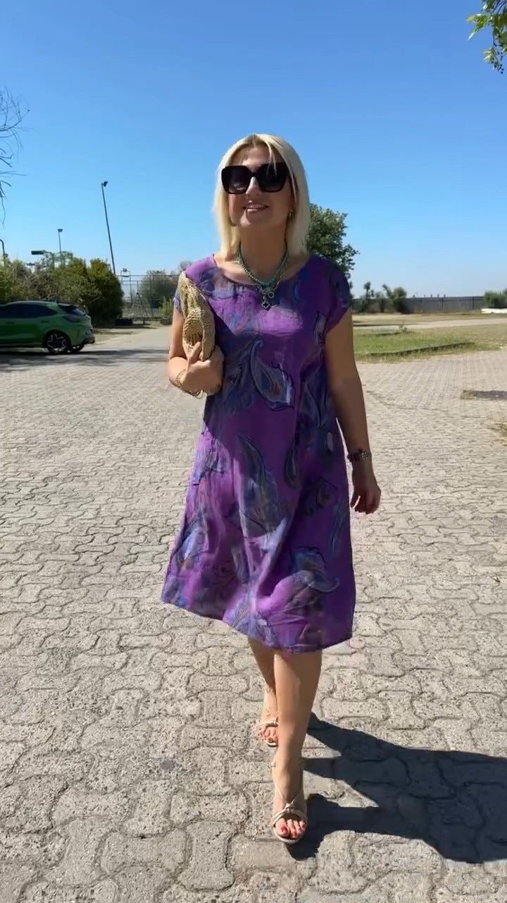 Φόρεμα από βαμβάκι και λινό με σχέδιο