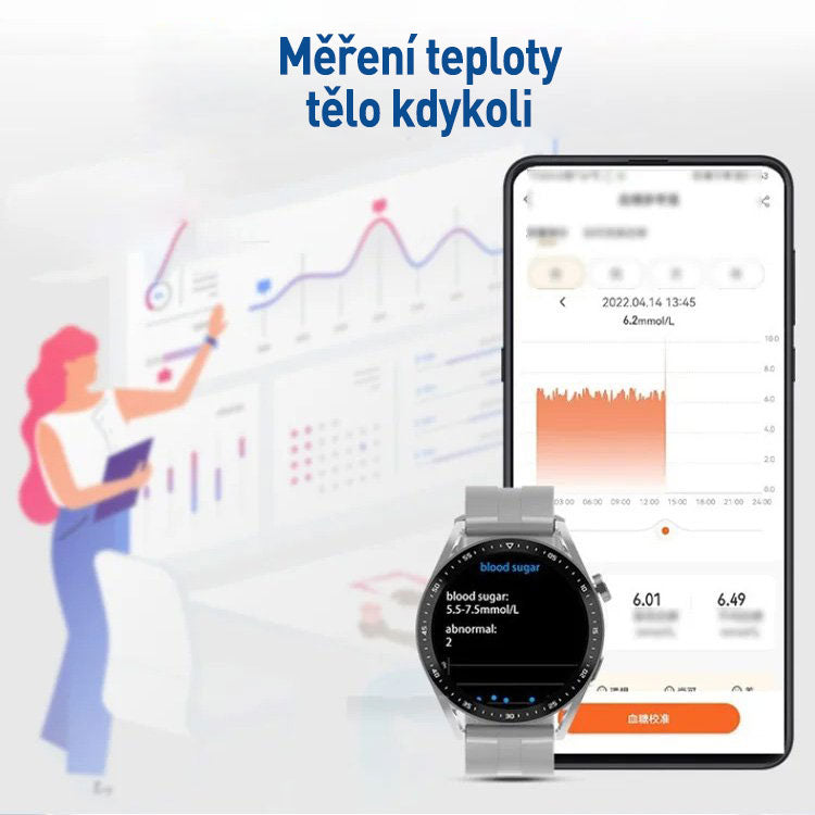 Reloj inteligente για την παρακολούθηση της γλυκόζης και το sangre sin dolor με τηλέφωνο Bluetooth 