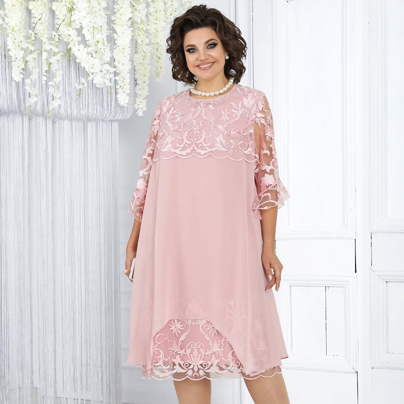 Dámske voľné čipkované midi šaty-SK