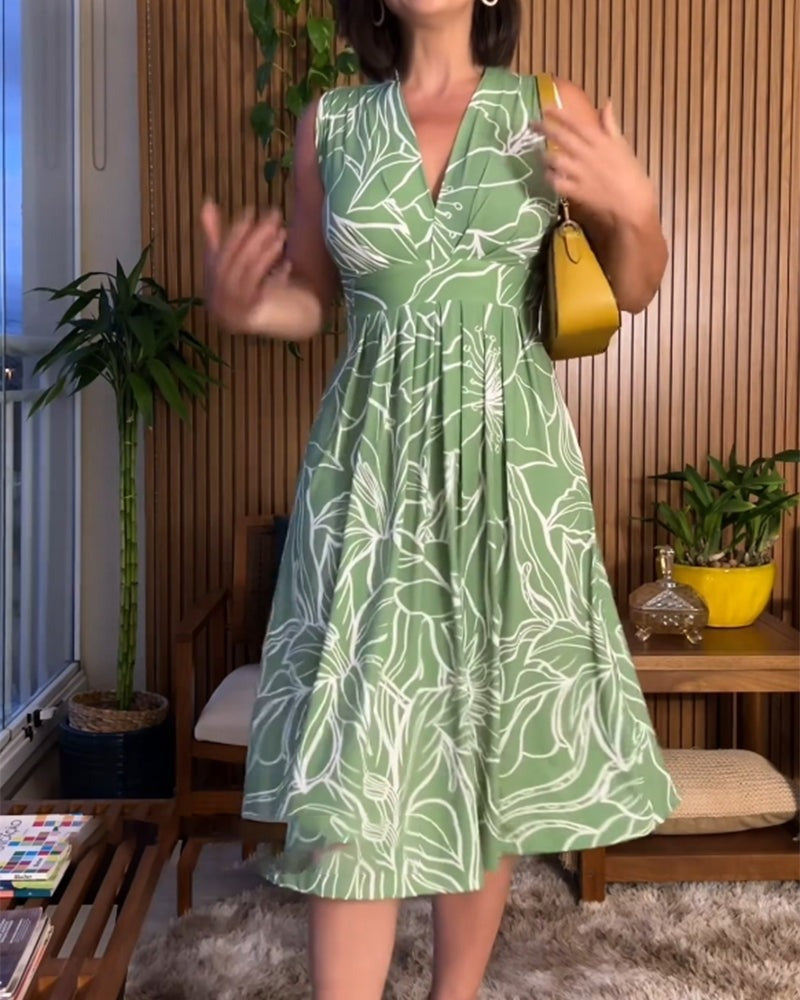 💃Haljina väčšia veľkosť bez rukavu s V-izrezom i kočanjem u struku 