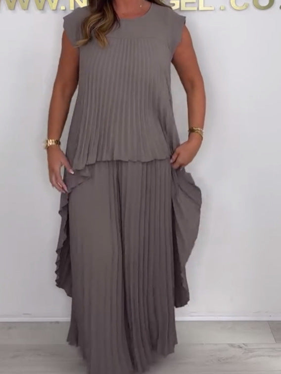 💖Πλιέ κοντομανικη μπλούζα και φαρδύ παντελόνι-GR