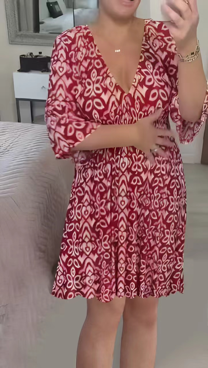 👗Μίνι φόρεμα με V λαιμόκοψη-GR