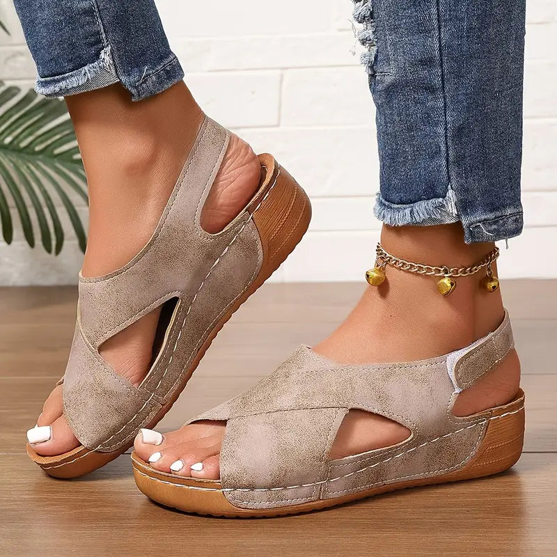New vintage σανδάλια, στιβαρά wedge σανδάλια-GR