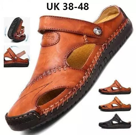 Ανδρικά μεγάλα, αναπνεύσιμα σανδάλια εξωτερικού χώρου, κατασκευασμένα από μαλακό δέρμα👨-LT 