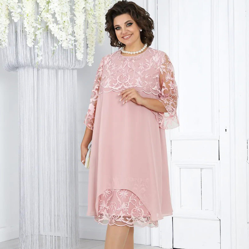 Dámske voľné čipkované midi šaty-SK