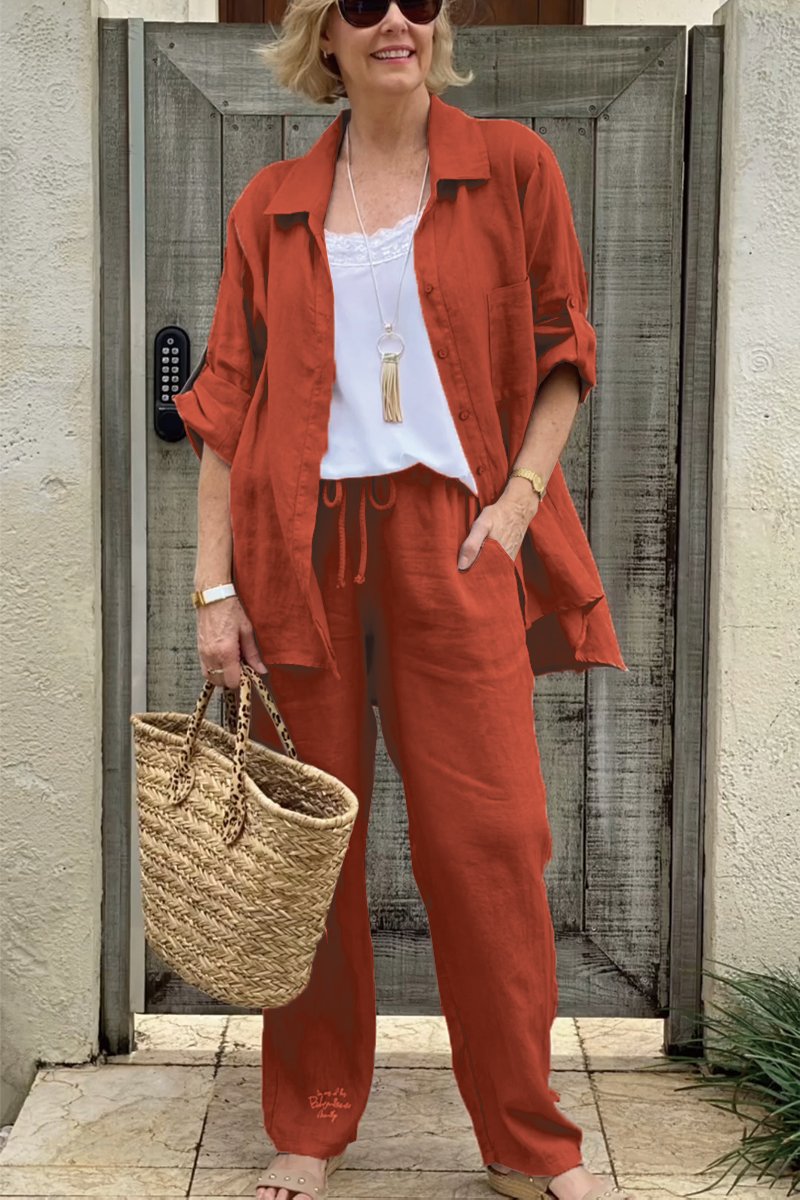 Dviejų dalių laisvalaikio marškinių rinkinys iš medvilnės ir lino-LT