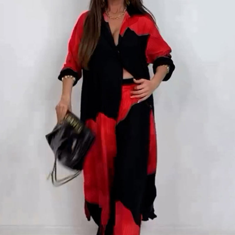 🌼Ένα κοντό πουκάμισο με στριφτό κουμπί και ένα σετ παντελόνι με κορδόνια-GR