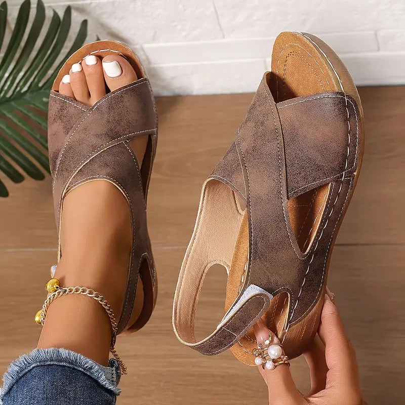 New vintage σανδάλια, στιβαρά wedge σανδάλια-GR